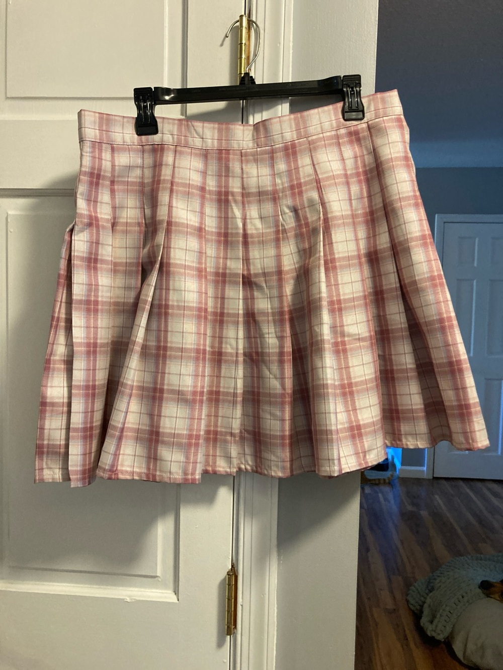 ROMWE Pink White Plaid Pleated Mini Skirt size 14/ XXL